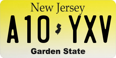NJ license plate A10YXV