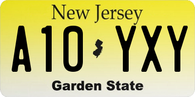 NJ license plate A10YXY