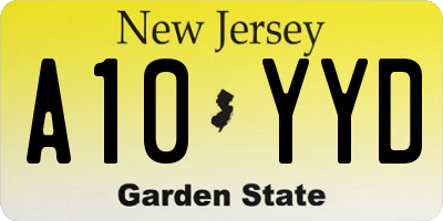NJ license plate A10YYD