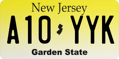 NJ license plate A10YYK