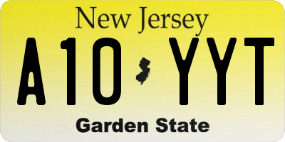 NJ license plate A10YYT