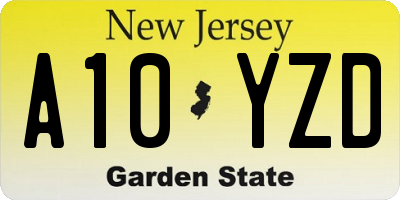 NJ license plate A10YZD