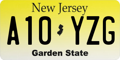 NJ license plate A10YZG