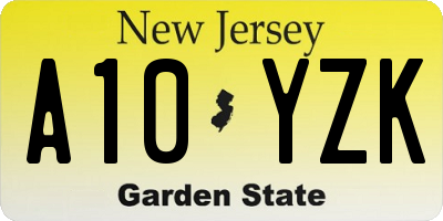 NJ license plate A10YZK