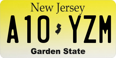 NJ license plate A10YZM