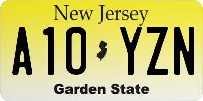 NJ license plate A10YZN