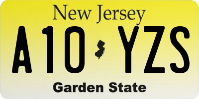 NJ license plate A10YZS
