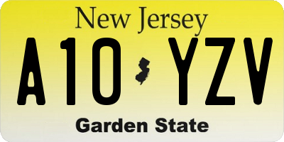 NJ license plate A10YZV