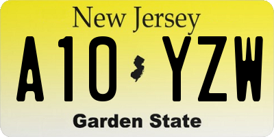 NJ license plate A10YZW