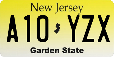 NJ license plate A10YZX