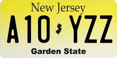 NJ license plate A10YZZ