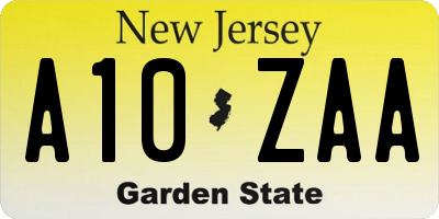 NJ license plate A10ZAA