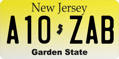 NJ license plate A10ZAB