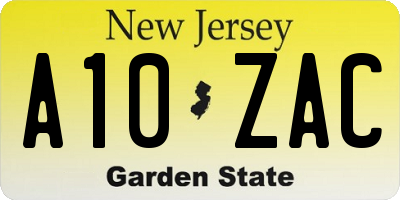 NJ license plate A10ZAC