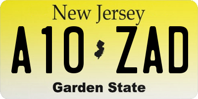 NJ license plate A10ZAD