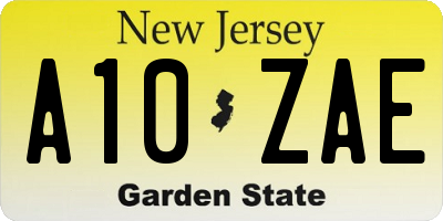 NJ license plate A10ZAE