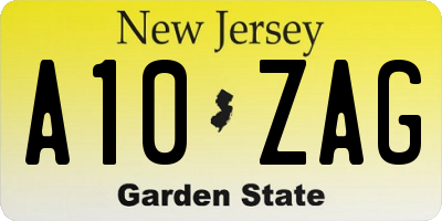 NJ license plate A10ZAG