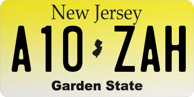NJ license plate A10ZAH