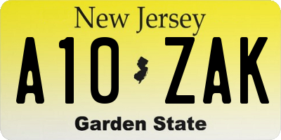 NJ license plate A10ZAK