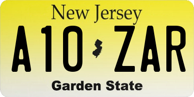 NJ license plate A10ZAR