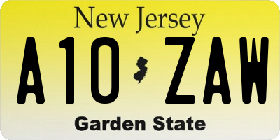 NJ license plate A10ZAW