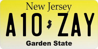 NJ license plate A10ZAY