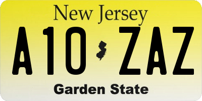 NJ license plate A10ZAZ