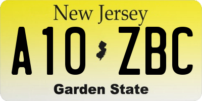 NJ license plate A10ZBC