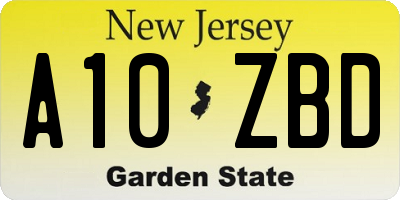 NJ license plate A10ZBD