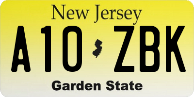 NJ license plate A10ZBK