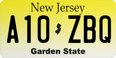 NJ license plate A10ZBQ