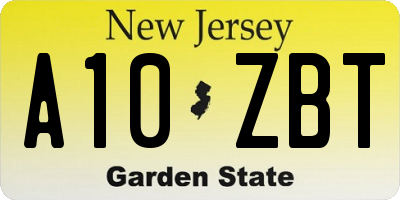 NJ license plate A10ZBT