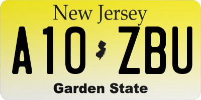 NJ license plate A10ZBU