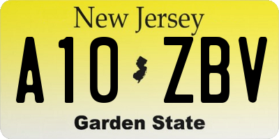 NJ license plate A10ZBV