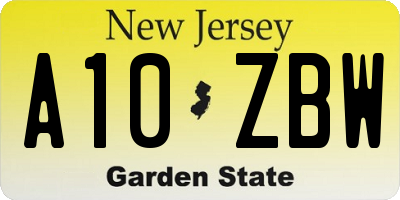 NJ license plate A10ZBW