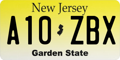NJ license plate A10ZBX