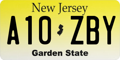 NJ license plate A10ZBY