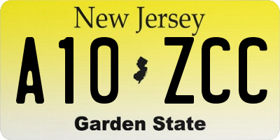 NJ license plate A10ZCC