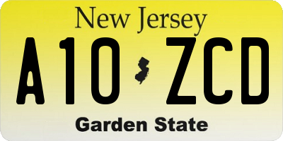 NJ license plate A10ZCD