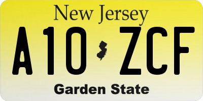 NJ license plate A10ZCF