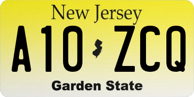 NJ license plate A10ZCQ