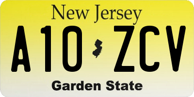 NJ license plate A10ZCV