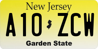 NJ license plate A10ZCW