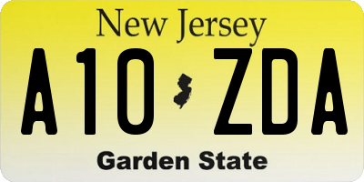 NJ license plate A10ZDA