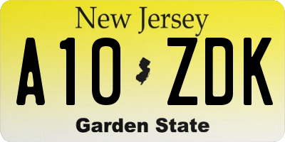 NJ license plate A10ZDK