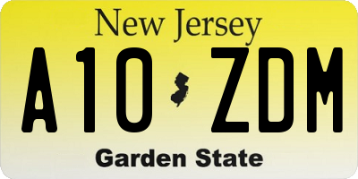 NJ license plate A10ZDM