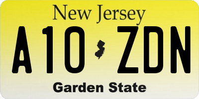 NJ license plate A10ZDN