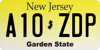 NJ license plate A10ZDP