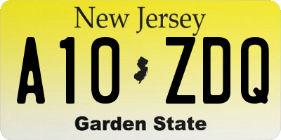 NJ license plate A10ZDQ