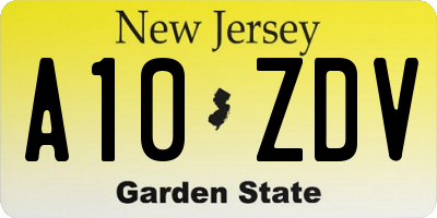 NJ license plate A10ZDV